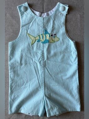 Castles & Crowns Boys 2T Seersucker Jon Jon with Fish Applique
